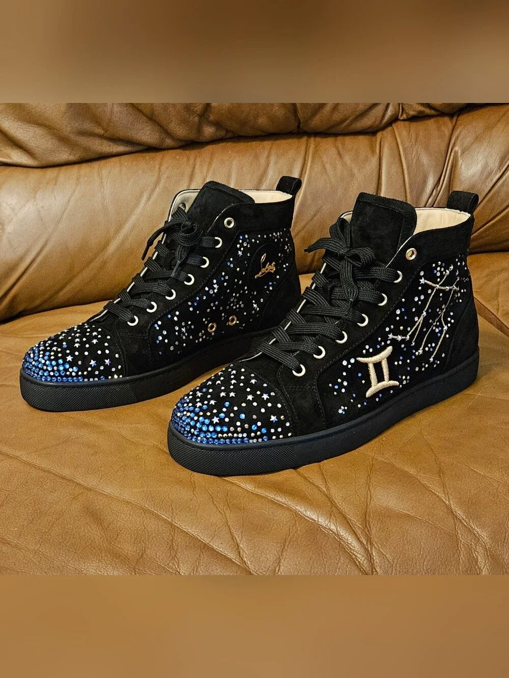 Men's Christian Louboutin Black Suede Swarovski  Designer Sneakers Size 9.5 US